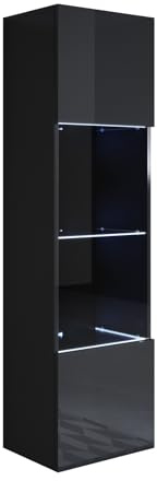 MB Muebles Bonitos | Vitrinenschrank Luke V6 | Breite 40 x Höhe 165 x Tiefe 29 cm | Glänzendes Melamin | Schwarz