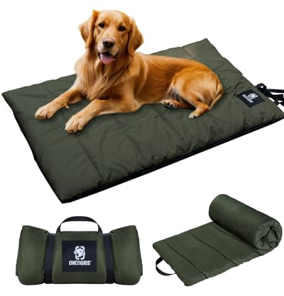 OneTigris Dog Bed Travel Large, Portable Dog Bed Camping for Washable Durable Oxford Portable Sleeping Mats for Car Crate Sofa also For Indoor Outdoor Camping Travel Green (M)
