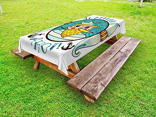 ABAKUHAUS maritim Outdoor-Tischdecke, Schiff AHOI Matrose Segeln, dekorative waschbare Picknick-Tischdecke, 145 x 305 cm, Mehrfarbig