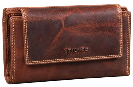 STILORD 'Ira' RFID Portemonnaie Damen Leder Geldbörse Vintage Geldbeutel Elegant für Frauen Brieftasche Geldbörse mit vielen Fächern Card Wallet Echtleder, Farbe:Salerno - braun