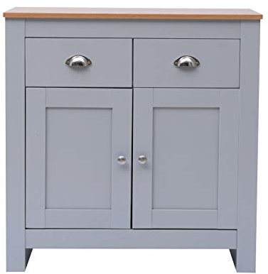 Yaermei Homeke Storage Sidebard Living Room Cabinet with Drawers Hallway Organiser Cupboard White/Grey+Oak Top (grey+oak top, Sideboard with 2 Drawers and 2 Doors)