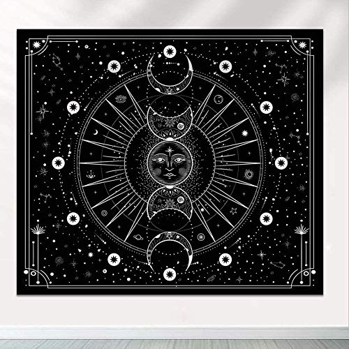 Bprtcra Mond und Sonne Wandteppich Psychedelic Mandala Tuch Wandtuch Wandteppich Schwarz und Weiß Traumfänger Tapisserie Wandbehang für Wohnzimmer Schlafzimmer Dekor (150 X 200 CM)