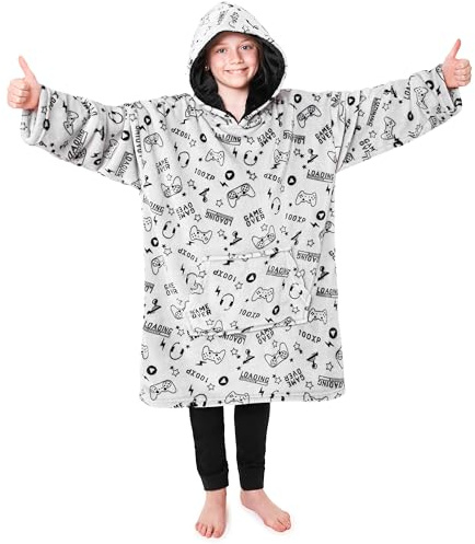 CityComfort Hoodie för pojkar och flickor, fleece överdimensionerad hoodie-filt 7-14 år, En storlek, Grå