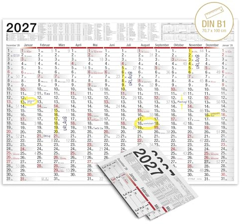 TOBJA® 2 x kalender 2024, stor väggkalender – XXL affischkalender 100 cm x 70 cm större än A1 | Årsplanerare 2024 levereras vikta | Väggplanerare, semesterplanerare med förhandsvisning för 2025