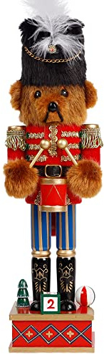 Joliyoou Figuras de cascanueces de Navidad, 14 pulgadas, Bear Drummer | Cascanueces de madera, grande de Navidad, decoración de estantes de festival de mesa