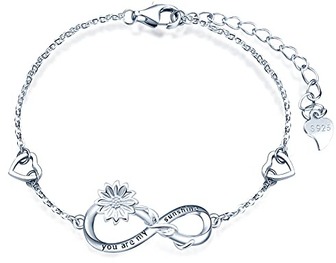 MicLee 925 Sterling Silber Damen Sonnenblume Armband Unendlichkeit Herz Zirkonia Armreif You are my sunshine Armkette für Frauen Mutter Freundin