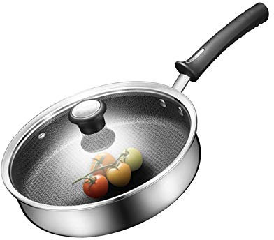 Liudan Padella Padella Padella in Acciaio Inox Anti-Bastone Padella 26cm Wok Frying Pan, Home Essentials - per Saltare, arrostire, friggere Padella Antiaderente