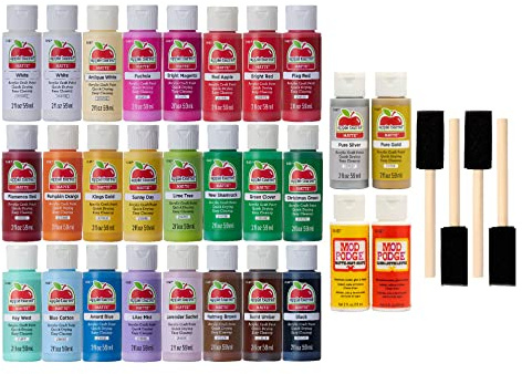 Apple Barrel, PROMOABMP22 Holiday Acrylic Paint Set, 32 Piece, 26 Apple Barrel Paints, 2 Mod Podge Acrylic Sealers and 4 Foam Brushes