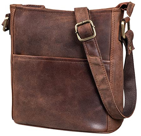 LEABAGS Leder Handtasche Damen I Premium Echtleder Umhängetasche I Schultertasche I Damentasche I Tragetasche für Arbeit Uni Schule Freizeit