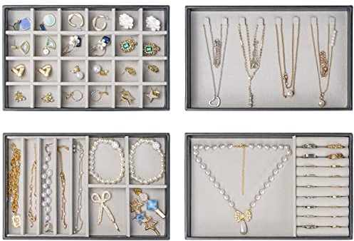 ProCase 4 Capas Combinadas Organizador de Joyas, Bandeja de Joyería para Guardar y Exponer Collares Pulseras Anillos Pendientes -Negro