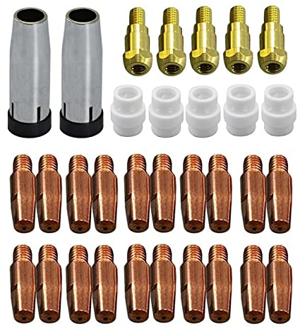 RIVERWELD 24KD MIG MAG Kontaktdüsen M6 1,2 mm 140.0379 Sortiment 32 Stück | Kontaktspitzen .045 mit konische Düse 145.0080 Halter 142.0003 Diffusor Keramik 012.0183 für MB24 Co² MAG