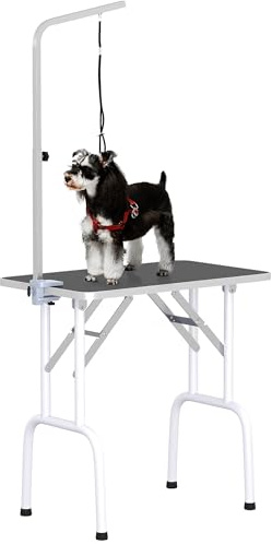 PawHut 32 Foldable Dog Grooming Table with 20-60cm Adjustable Arm, Black