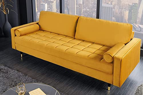 Modernes 3er Sofa 220cm Comfort senfgelb Samt Federkern Design Elegant