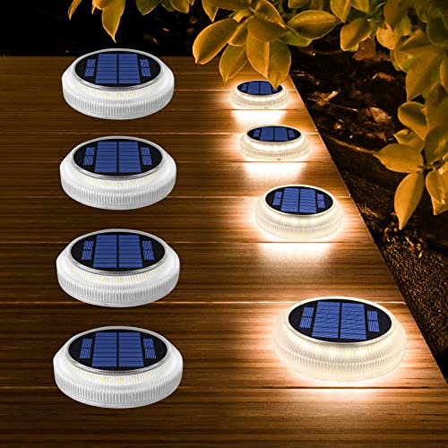 YiLaie Luci Solari Esterno, LED da Giardino 360° Per scale IP68 Impermeabile con On/Off Automatico, per Sentieri, Bianco Caldo 2700K, 4 pezzi