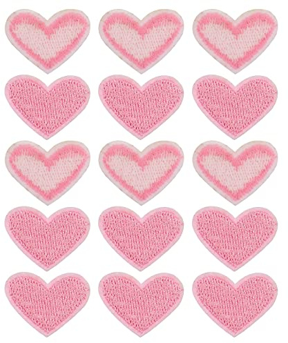 sourcing map Herz Geformt Flicken zum aufbügeln Eisen auf Patches Rosa Bügelflicken Patches Gestickt Aufnähen für Kleidung Jacken Rucksack Schuhe Reparieren Dekorationen 15 Stück