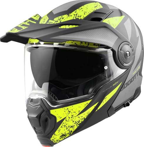 Bogotto FG-102 Safari Glasfiber-enduro flip-up-hjälm, schwarz matt/grau/gelb, L