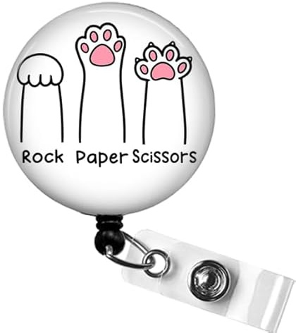 Rock Paper Scissors Cat Paws Badge Reel, Funny Cat Badge Holder, Retractable Badge Reel for Office, Cute Kitten Cat Lover Badge Clip, Animal Rescue ID Badge Holder