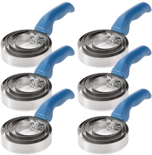 ZENFUN 6 Pcs Reversible Curry Combs, 4 Rings Stainless Steel Horse Curry Combs with Blue Rubber Grip, Double Sided Curry Brush, Horse Shedding Tool for Sheep, Cattle