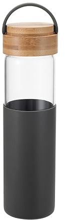 Nestics Home&Living 600ml Glastrinkflasche aus Premium Borosilikatglas mit stylischem Bambusdeckel und schützendem Silikon Sleeve