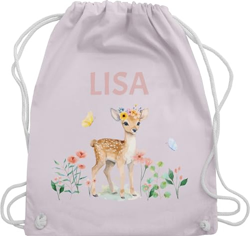 Turnbeutel Rucksack - Reh mit Name personalisiert I Rehkitz I Rehe - Unisize - Pastell Rosa - und kindergartenrucksack tier blumen beutel kinder tiere sporttasche kindergarten tieren stoffbeutel