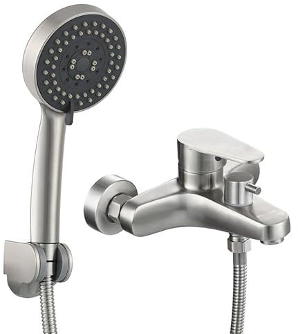 Badewannenarmatur mit 5 Funktionen, handgehaltener, gebürsteter Einhebelmischer für Badezimmer, Wannenarmatur mit hohem Durchfluss für Badewanne und Dusche