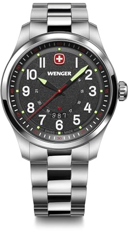 WENGER Herren Armbanduhr Terragraph Analog Quarz, Ø 43 mm, Swiss Made, Wasserdicht bis 100 m