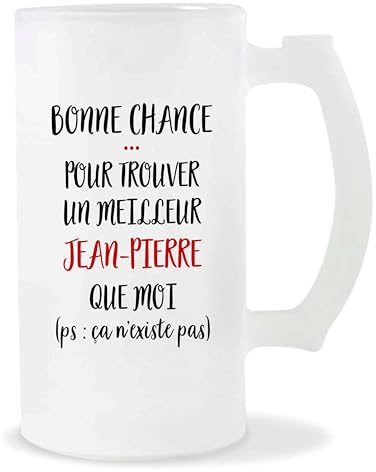 Planetee Chope Jean-Pierre ça n'existe pas homme | Idée Verre à bière Pinte Anniversaire Cadeau Apéro Noël Secret Santa Fête des Pères Humour
