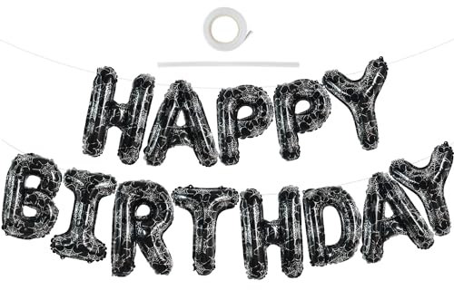 TONIFUL Schwarze Happy Birthday Ballon Girlande，16 Zoll Schwarze Folie Happy Birthday Folienballon Luftballon Geburtstagsballon Banner Helium Ballon für Geburtstag Party, Geburtstagsbanner
