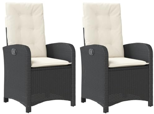 vidaXL Gartensessel mit Kissen 2 STK. Verstellbar Schwarz Poly Rattan