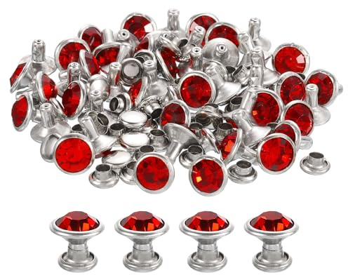 sourcing map 50Pcs Silver Red Rhinestone Rivets, 8mm/0.31 Leathercraft Rivets Crystal Rivets Metal Double Cap Rhinestone Stud Rivets Stud for DIY Leather Craft Making Purse Clothing