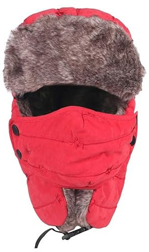 bomhys Russische Mütze Warme, Klobige Trappermütze Für Herren, Abnehmbare, Winddichte Russische Wintermütze Mit Maske, Uschanka-Mütze, Rot, 55–60 cm