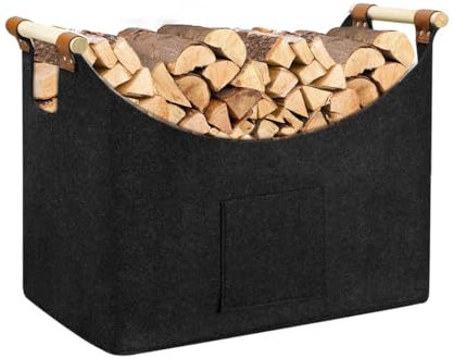 XL Cesta de Leña Plegable, Bolsa de Fieltro con Asas Antideslizantes y Bolsillo Frontal Extra Grande - Perfecta para Chimeneas, Madera, Wohnhaus o Diario