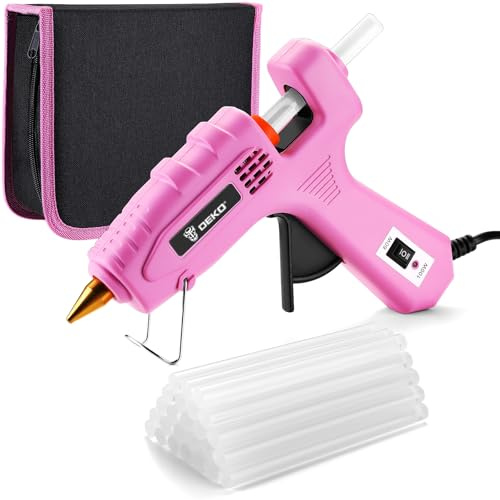 Hot Glue Gun Full Size: DEKOPRO 60/100Watt Dual Temp Hot Glue Gun Kit with 25 Glue Sticks, Organize Storage Case, Heavy Duty Heat Glue Gun Tool Set for Home Repair, Art & Crafts, DIY Pink