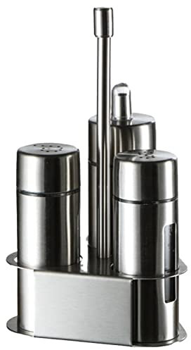 Saliera per cucina, set di dispenser per aceto di olio, dispenser per sale e pepe, organizer per condimenti per cucinare, cuocere e tavolo da pranzo, bottiglie di vetro con coperchio in acciaio