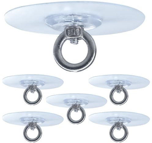 6-Pack Adhesive Ceiling Hooks - Heavy Duty Eye Hooks for Hanging (15 lbs)