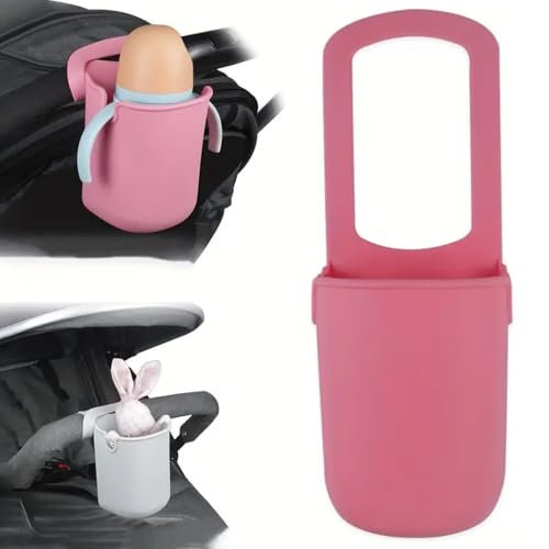 Child Cup Holder, Pram Baby Bottle Holder Organizer, Silicone Drink Holder for Stroller, Universal Bike Water Bottle Holder for Pushchair, Buggy, Wheelchair, Walker, Scooter, Bicycle (Pink)