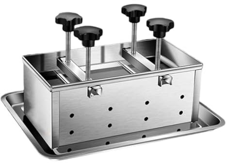Square Burger Press,Ham Press Mould, Stainless Steel Adjustable Hamburger Patty Maker with Four-Screw Pressurization Device,3 kg for Stuffed, Burgers, Slider, Barbecue, Griling, Beef