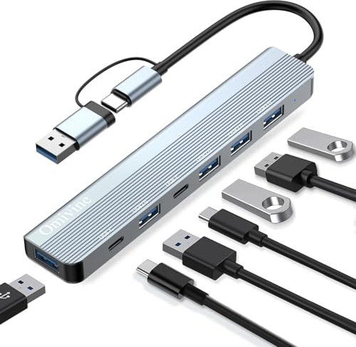 Hub USB C 7 en 2 - Adaptateur multiport 3.0 avec ports USB 3.0, USB 2.0, USB C, USB type C - Multiprise pour MacBook, Surface, Dell, Thinkpad, ordinateur portable, bureau, PS4/5, TV, etc