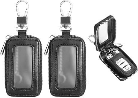 Bolsa para Llaves De Coche Negra De 2 Piezas, Bolsa para Llaves De Cuero PU, Bolsa para Llaves con Gancho, Bolsa para Llaves Simple, Bolsa Protectora para Llaves
