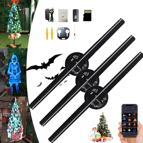Pubblicizza 3D Fan Ologramma Proiettore Albero di Natale, Ologramma 3D Led Fan Proiettore, Ologramma 3D Albero di Natale (3pcs)