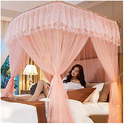 Prinzessinnen-Betthimmel für Mädchen, doppellagig, mit U-förmiger Halterung, 4 Eckpfosten, Moskitonetz für King-Size-Betten und große Queen-Size-Betten, 3 Öffnungen, elegante Schlafzimmer-Dekoration