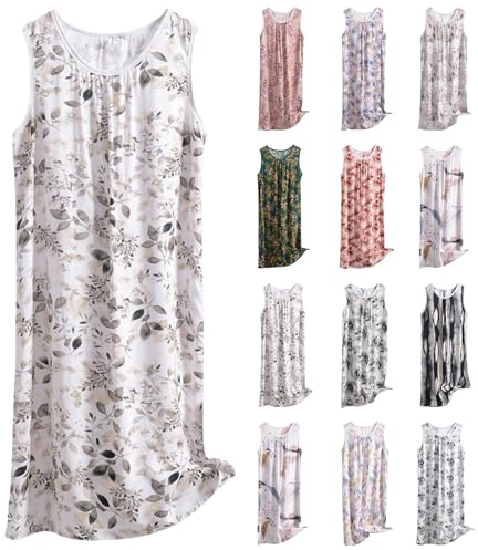 Vestido midi de verano para mujer, con bolsillos, sin mangas, camisón de flores, camisón de dormir de verano, ropa de dormir para mujer, con tirantes anchos, sin mangas, tallas grandes