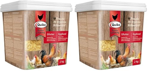 Quiko Hobby Farming Mangime per Uova Pollo 2kg - Mangime concentrato e condizionato ricco di proteine per polli, quaglie e pollame come le galline ovaiole - Con vitamine e miele (Confezione da 2)