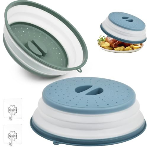 MOPLA 2PCS Cloche Micro Onde,Pliable Couvercle Anti-éclaboussures pour Micro-ondes Onde Passoire avec Trous de Vapeur pour Fruits Et Légumes, Couvercle Cloche Anti Vapeur et Fonction Passoire