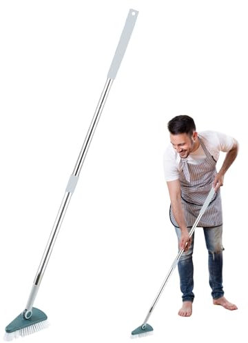 Cepillo de bañera con mango largo | Limpiador de suelos de cerdas fuertes, herramienta de limpieza de azulejos de baño con cómodo mango antideslizante | Cepillo de fregado resistente para paredes