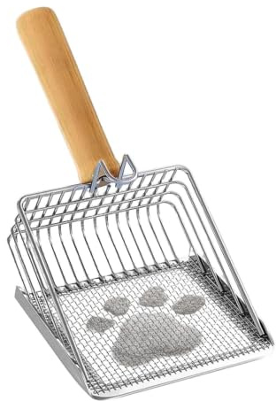 Pelle À Llitière pour Chat, Pelle À Litière pour Chat en Acier Inoxydable | Pelles À Litières Avec Manche En Bois, Pelles À Crottes De Chats À Trous Fins Pour Les Chatons De Petite Race, 27.5x13x4cm