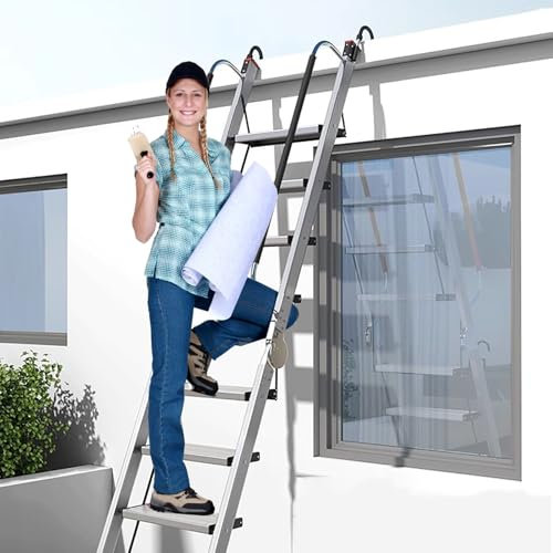 Replacement Loft Bed Ladder, Lightweight Safety Rail with Handrail & Hooks, Folding Steps for Bunk Beds and Attic Access