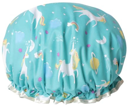 Mobestech Badehaube Schützender Damen Badehut Doppellagige aus PE mit Niedlichem Einhorn Design für Spa und Küchenhaube