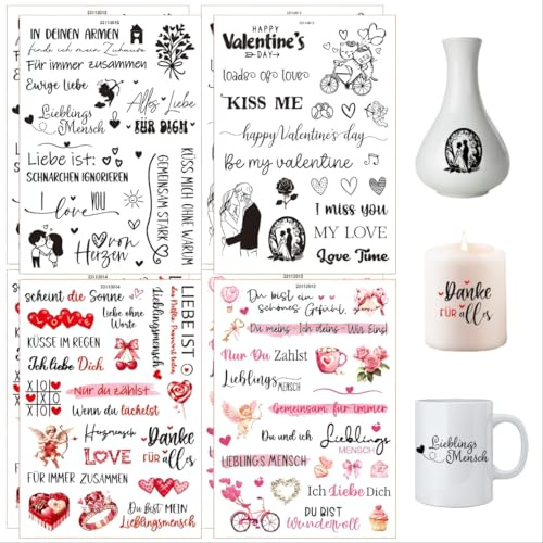 8 Stück Rub On Sticker, Stickers Liebe, Rub-On Sticker für Gästebuch Hochzeit, Dekorative Übertragungsaufkleber für DIY-Projekte, Hochzeit Gästebuch