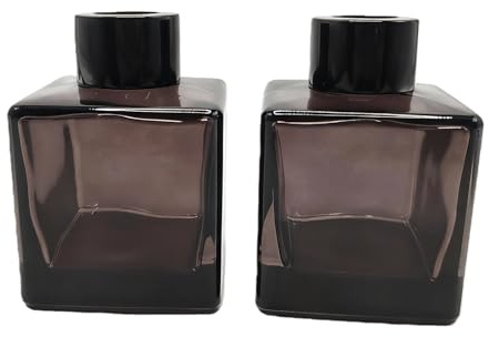 Paquete de 2 botellas difusoras de vidrio cuadrado gris transparente de 100 ml, frascos vacíos rellenables para aromaterapia, frascos de fragancia para decoración del hogar y la oficina